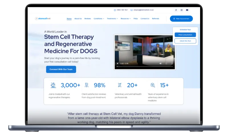 laptop showing stem cell vet website image